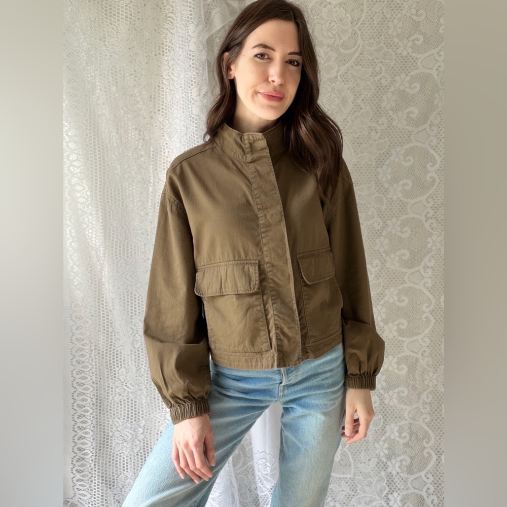 Olive Old Navy Utility Cropped Jacket Minimalist Military Style
